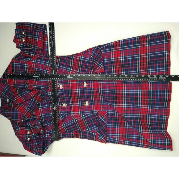 NWOT VENUS Red Blue Plaid Jacket Sz14 Button Closure Mid Length Academia Preppy - Picture 6 of 12